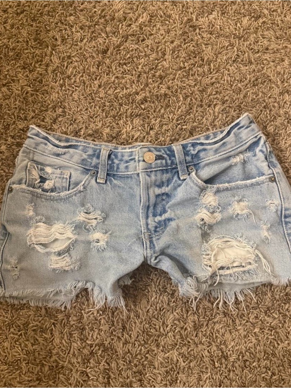 Vintage Abercrombie & Fitch Light Blue Distressed Denim Cutoff Shorts
